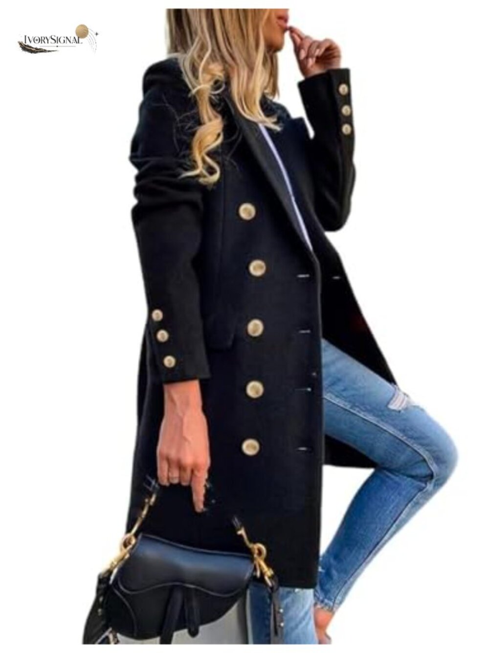 Womens Wool Blend Double Breasted Midi Peacoat Trench Coat Notch Lapel